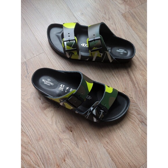 Birkenstock Valentino Arizona Army Lime Camo Logo Sandals EU 41 Mens 8-8.5 - Picture 3 of 16